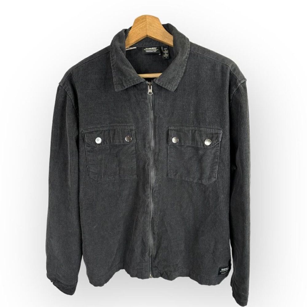 Wes Mens sz Large Womens XL Unisex Corduroy Shirt Jacket Charcoal Cotton Zip Up